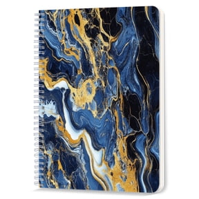 Spiral Notebook,Double-Wire Spiral College Lined Journal Notebook for Study and Notes,100 Pages,5.71x 8.26 in - Blue and Gold Marbled Texture