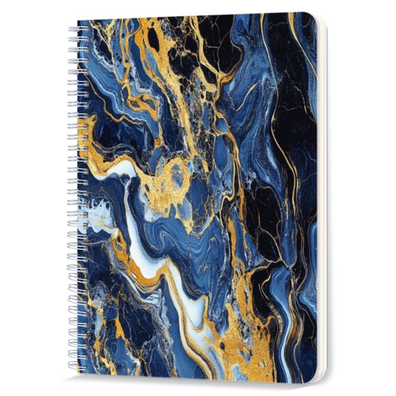 Spiral Notebook,Double-Wire Spiral College Lined Journal Notebook for Study and Notes,100 Pages,5.71x 8.26 in - Blue and Gold Marbled Texture