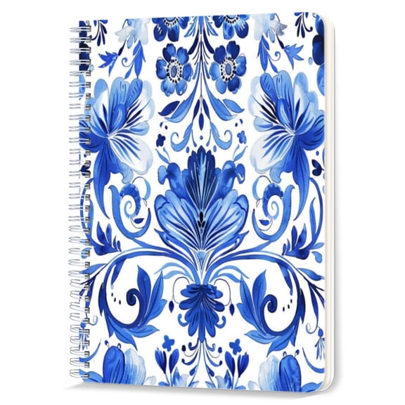 Spiral Notebook,Double-Wire Spiral College Lined Journal Notebook for Study and Notes,100 Pages,5.71x 8.26 in - Blue - and - white Floral Pattern