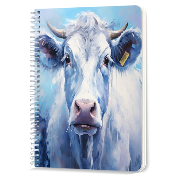 Spiral Notebook,Double-Wire Spiral College Lined Journal Notebook for Study and Notes,100 Pages,5.71x 8.26 in - Blue - toned Oil Painting of a Cow