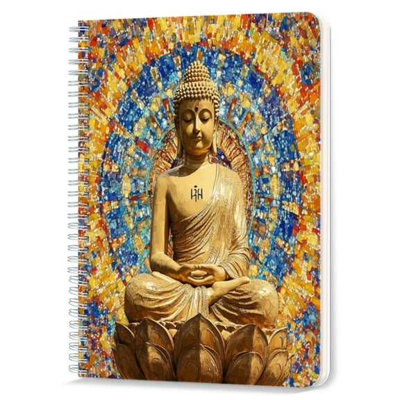 Spiral Notebook,Double-Wire Spiral College Lined Journal Notebook for Study and Notes,100 Pages,5.71x 8.26 in - Buddha with Radiant Mosaic Halo