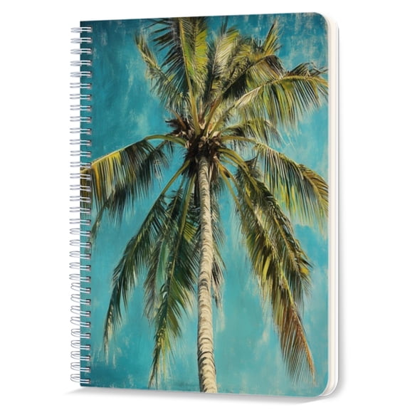 Spiral Notebook,Double-Wire Spiral College Lined Journal Notebook for Study and Notes,100 Pages,5.71x 8.26 in - Coconut Palm against the Blue Sky