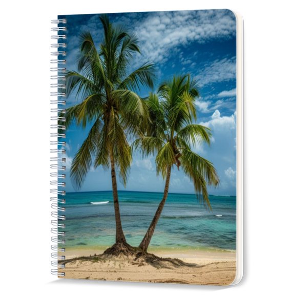 Spiral Notebook,Double-Wire Spiral College Lined Journal Notebook for Study and Notes,100 Pages,5.71x 8.26 in - Coconut Trees and Sea in a Photo