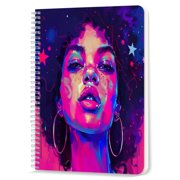 Spiral Notebook,Double-Wire Spiral College Lined Journal Notebook for Study and Notes,100 Pages,5.71x 8.26 in - Color - Pop Portrait of a Woman