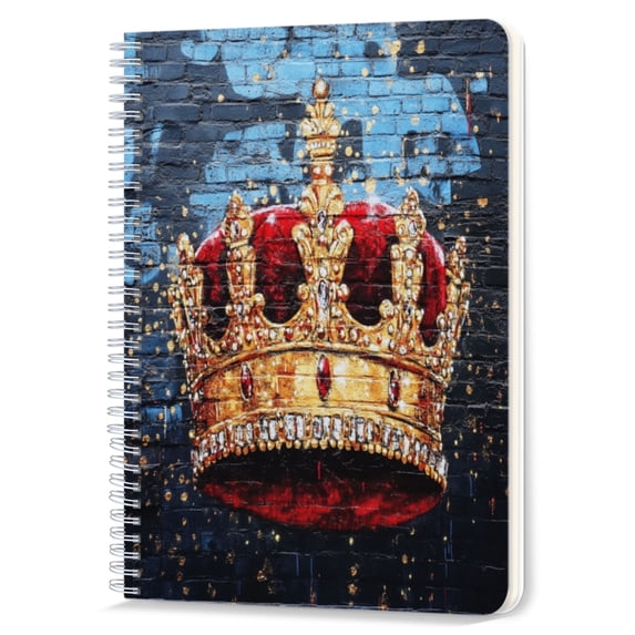 Spiral Notebook,Double-Wire Spiral College Lined Journal Notebook for Study and Notes,100 Pages,5.71x 8.26 in - Crown Mural on a Brick Wall