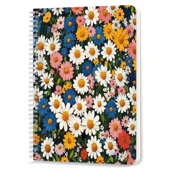 Spiral Notebook,Double-Wire Spiral College Lined Journal Notebook for Study and Notes,100 Pages,5.71x 8.26 in - Daisy Pattern with Multiple Colors