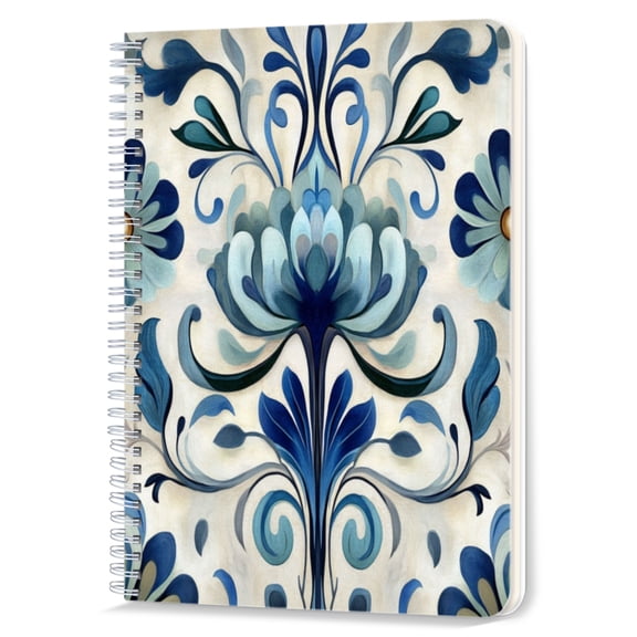 Spiral Notebook,Double-Wire Spiral College Lined Journal Notebook for Study and Notes,100 Pages,5.71x 8.26 in - Decorative Blue Floral Pattern