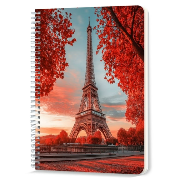 Spiral Notebook,Double-Wire Spiral College Lined Journal Notebook for Study and Notes,100 Pages,5.71x 8.26 in - Eiffel Tower in the Glow of Autumn