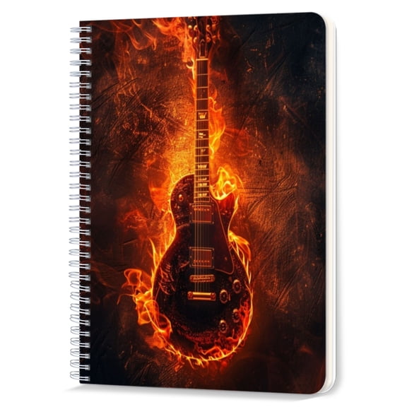Spiral Notebook,Double-Wire Spiral College Lined Journal Notebook for Study and Notes,100 Pages,5.71x 8.26 in - Electric Guitar Enveloped in Flames