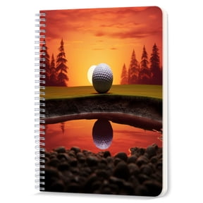 Spiral Notebook,Double-Wire Spiral College Lined Journal Notebook for Study and Notes,100 Pages,5.71x 8.26 in - Golf Ball by the Hole at Sunset