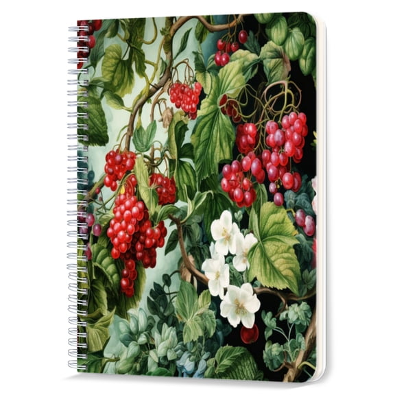 Spiral Notebook,Double-Wire Spiral College Lined Journal Notebook for Study and Notes,100 Pages,5.71x 8.26 in - Grapes and Flowers in a Leafy Bower