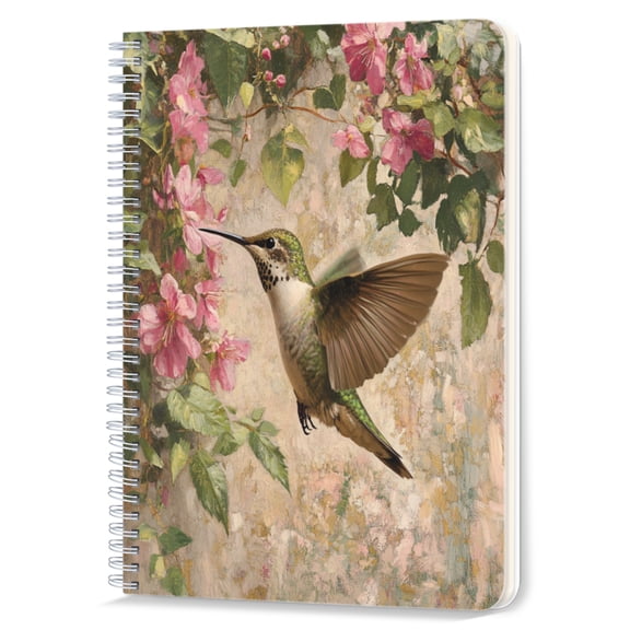 Spiral Notebook,Double-Wire Spiral College Lined Journal Notebook for Study and Notes,100 Pages,5.71x 8.26 in - Hummingbird in a Floral Setting