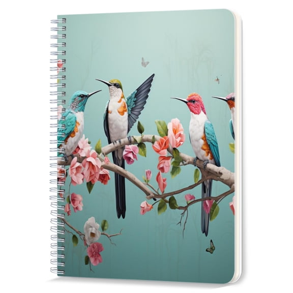 Spiral Notebook,Double-Wire Spiral College Lined Journal Notebook for Study and Notes,100 Pages,5.71x 8.26 in - Hummingbirds on a Flowering Branch
