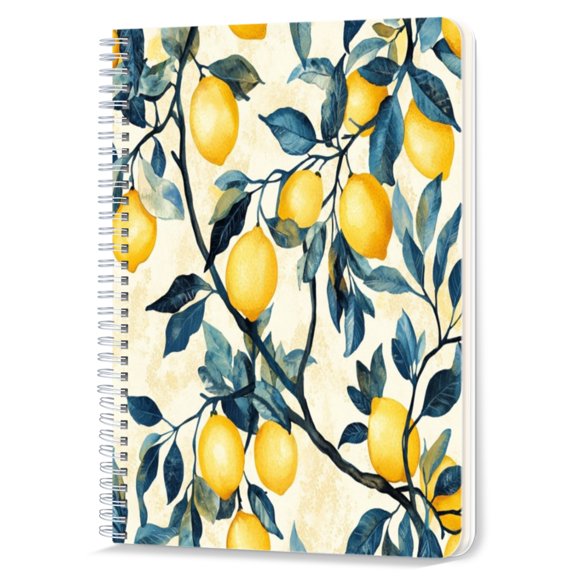 Spiral Notebook,Double-Wire Spiral College Lined Journal Notebook for Study and Notes,100 Pages,5.71x 8.26 in - Juicy Lemons and Green Foliage