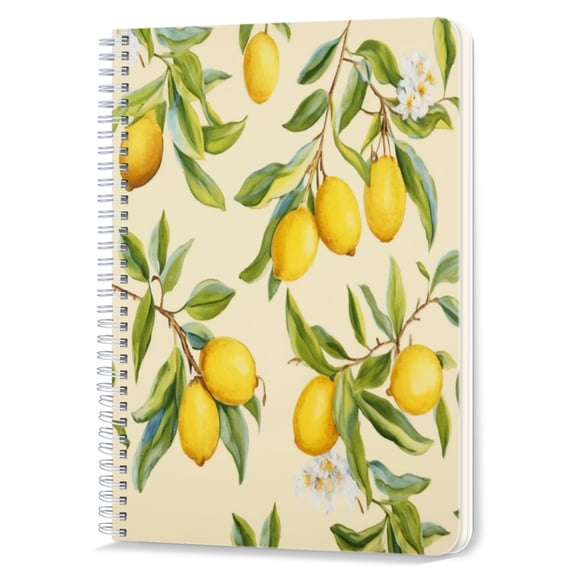 Spiral Notebook,Double-Wire Spiral College Lined Journal Notebook for Study and Notes,100 Pages,5.71x 8.26 in - Lemons and Green Leaves on a Light