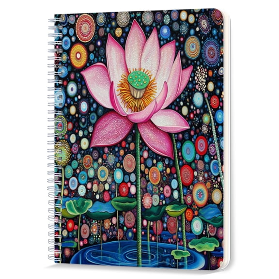 Spiral Notebook,Double-Wire Spiral College Lined Journal Notebook for Study and Notes,100 Pages,5.71x 8.26 in - Lotus Flower against a Dotted Galaxy