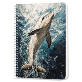 Spiral Notebook,Double-Wire Spiral College Lined Journal Notebook for Study and Notes,100 Pages,5.71x 8.26 in - Lovely dolphin with Textured Waves
