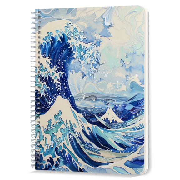Spiral Notebook,Double-Wire Spiral College Lined Journal Notebook for Study and Notes,100 Pages,5.71x 8.26 in - Majestic Ocean Wave in Dynamic Blues