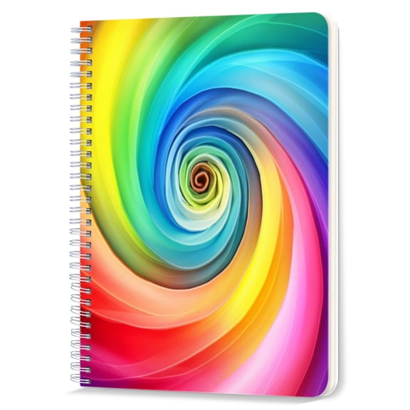 Spiral Notebook,Double-Wire Spiral College Lined Journal Notebook for Study and Notes,100 Pages,5.71x 8.26 in - Mesmerizing Spin of Rainbow Swirl