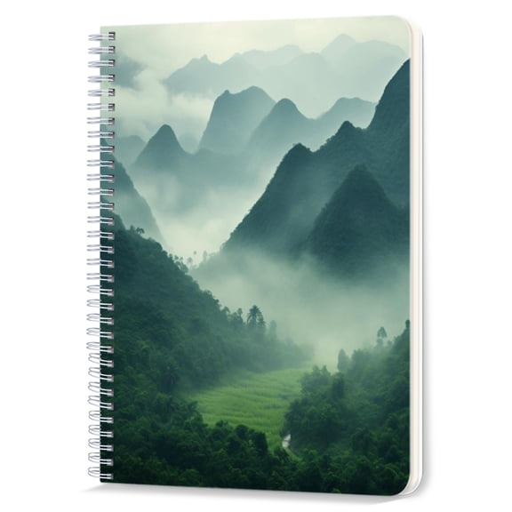 Spiral Notebook,Double-Wire Spiral College Lined Journal Notebook for Study and Notes,100 Pages,5.71x 8.26 in - Misty Mountain Landscape