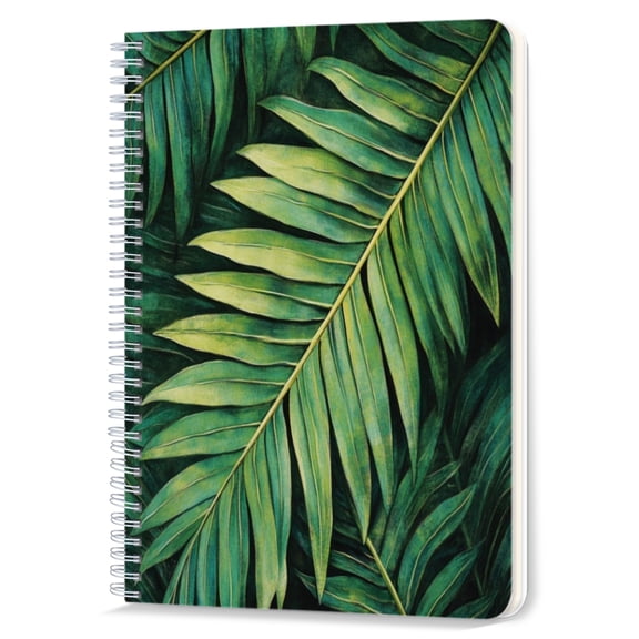 Spiral Notebook,Double-Wire Spiral College Lined Journal Notebook for Study and Notes,100 Pages,5.71x 8.26 in - Palm Leaf Pattern in Green Tones