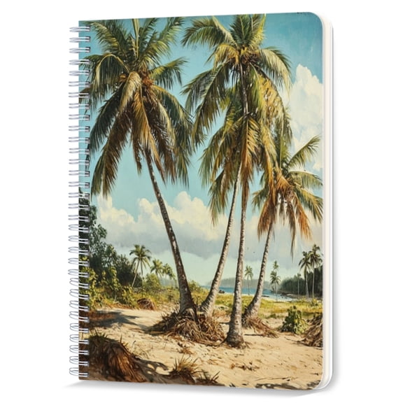 Spiral Notebook,Double-Wire Spiral College Lined Journal Notebook for Study and Notes,100 Pages,5.71x 8.26 in - Palm Trees on Sandy Beach