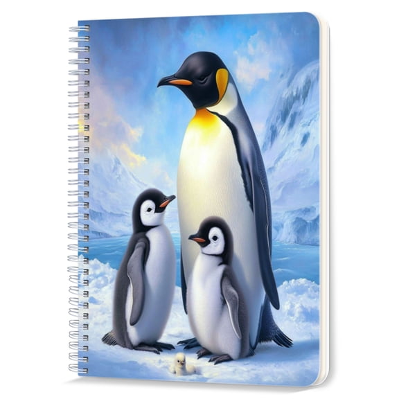 Spiral Notebook,Double-Wire Spiral College Lined Journal Notebook for Study and Notes,100 Pages,5.71x 8.26 in - Penguins in a Polar Setting