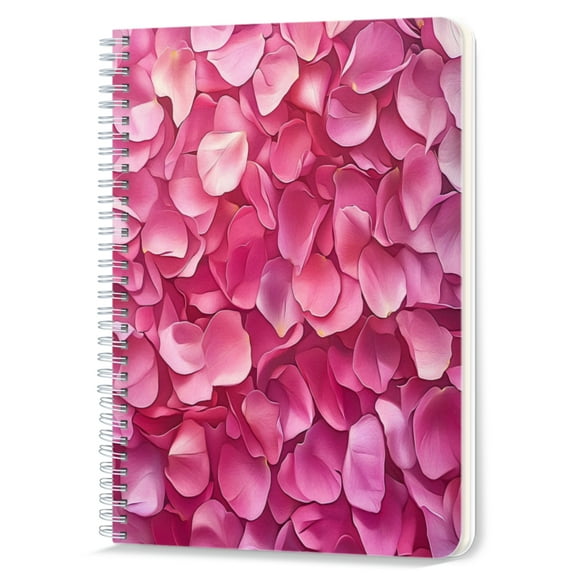 Spiral Notebook,Double-Wire Spiral College Lined Journal Notebook for Study and Notes,100 Pages,5.71x 8.26 in - Pink Petals in a Layered Composition