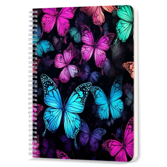 Spiral Notebook,Double-Wire Spiral College Lined Journal Notebook for Study and Notes,100 Pages,5.71x 8.26 in - Rainbow Butterflies colorful