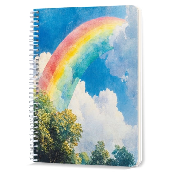 Spiral Notebook,Double-Wire Spiral College Lined Journal Notebook for Study and Notes,100 Pages,5.71x 8.26 in - Rainbow over a Lush Forest
