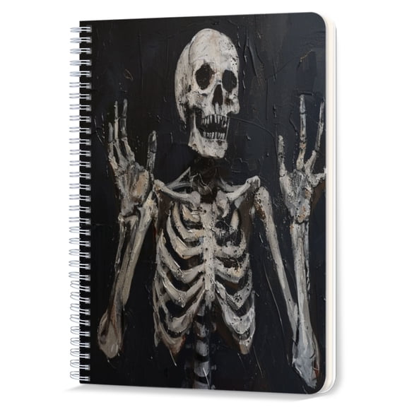 Spiral Notebook,Double-Wire Spiral College Lined Journal Notebook for Study and Notes,100 Pages,5.71x 8.26 in - Skeleton on a Dark Textured Canvas