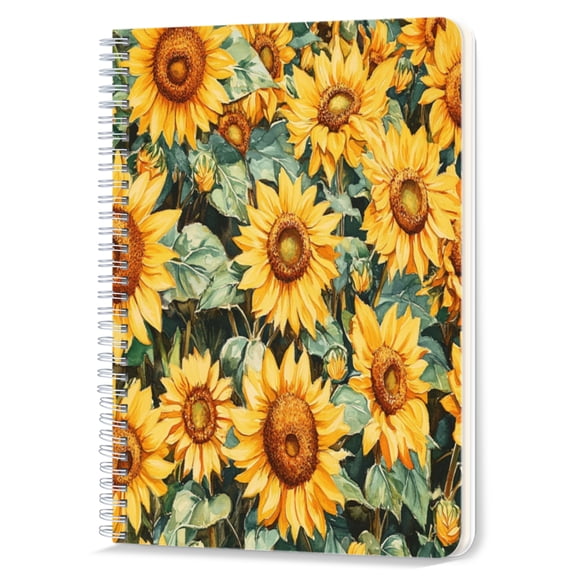 Spiral Notebook,Double-Wire Spiral College Lined Journal Notebook for Study and Notes,100 Pages,5.71x 8.26 in - Sunflowers in a Lush Arrangement