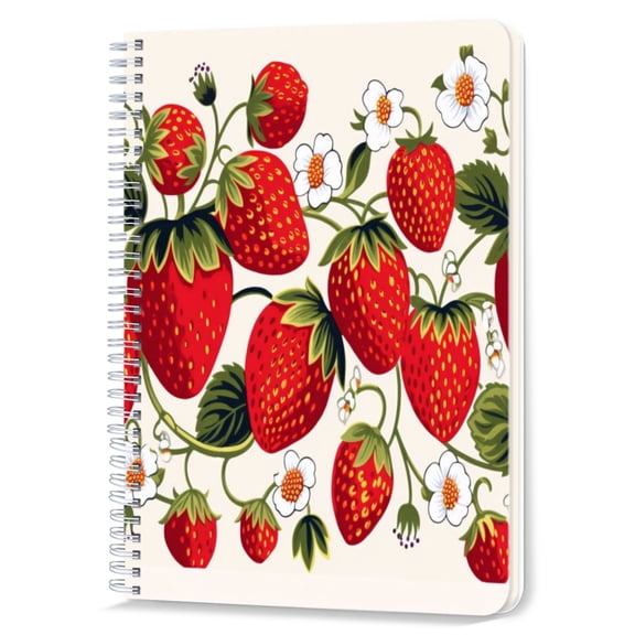 Spiral Notebook,Double-Wire Spiral College Lined Journal Notebook for Study and Notes,100 Pages,5.71x 8.26 in - Sweet Strawberry and Flower Pattern