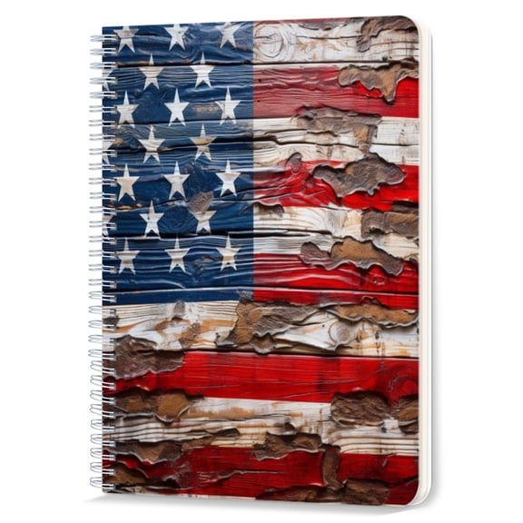 Spiral Notebook,Double-Wire Spiral College Lined Journal Notebook for Study and Notes,100 Pages,5.71x 8.26 in - Weathered Wooden American Flag