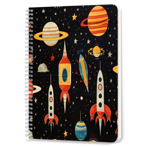 Spiral Notebook,Double-Wire Spiral College Lined Journal Notebook for Study and Notes,100 Pages,5.71x 8.26 in - etro - style Space Pattern