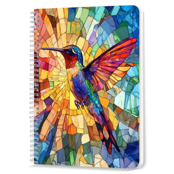 Spiral Notebook Double-Wire Spiral College Lined Journal Notebook for Study and Notes,100 Pages,5.71x 8.26in - Hummingbird Dirty Glass Style