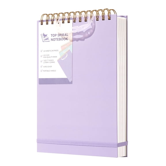 Spiral Notebook, Hardcover Steno Pad 7x10 College Ruled, 240 Pages Top Bound Left Handed Notebook, Durable for Office Work Business, Purple