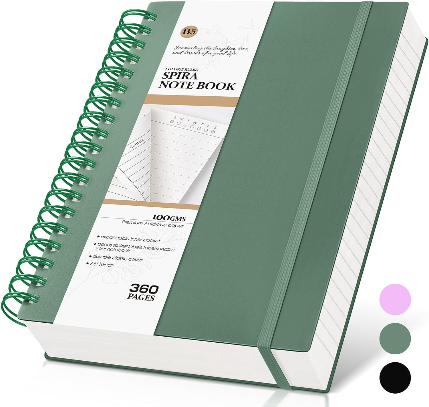 2 Pack B5 Hardcover Journal Notebooks - 10.2x7.5", 160 Pages 100GSM Cream Paper, College Ruled, Black