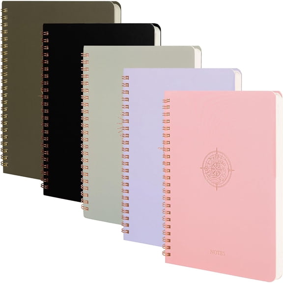 Spiral Notebook/Journal, 5 Pcs A5 Design Journals,Thick 100gsm Paper, 8mm College Ruled journals