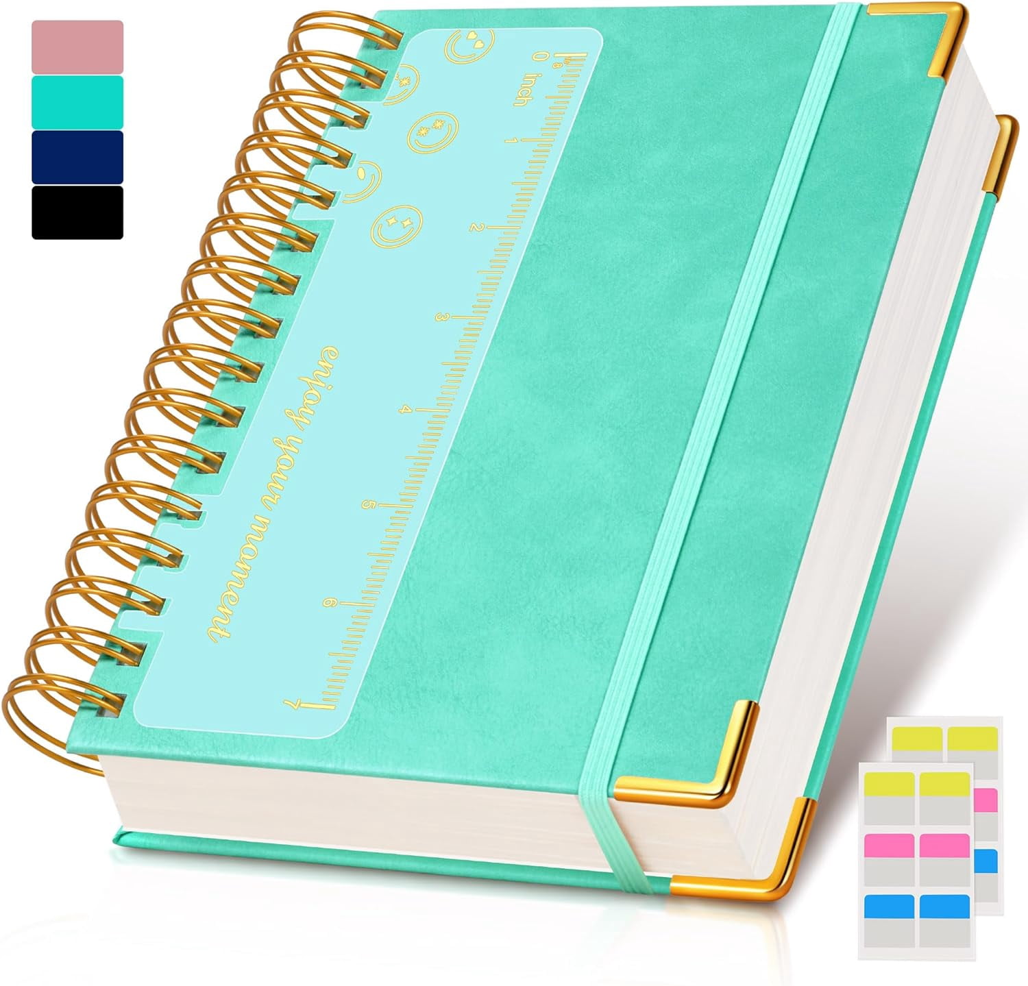 5.75"×8.38" A5 Leather Hardcover Spiral Notebook, 300 Pages, 100GSM College Ruled Journal for School Work, Teal