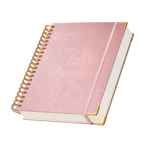 Spiral Notebook Journal, 8.5x11 Hardcover Leather Lined Notebook for Women Men, 300 Pages A4 College Ruled with 100 GSM Thick Paper, Writing Work Journal, Pink