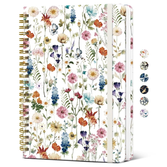 Spiral Notebook Journal for Women, Floral Hardcover Writing Notebook with Twin Wire Binding, 140 Lined Pages 5.8x8.3 Inches, Office Home Use, Gift Idea, Multicolor