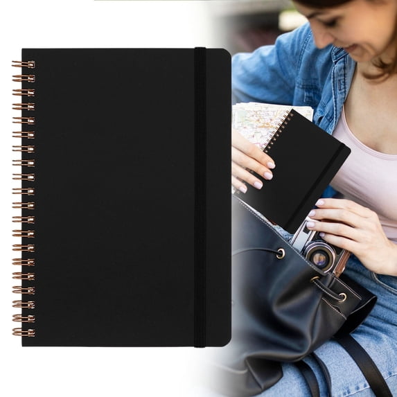 Spiral Notebook, Small Notebooks for Note Taking, Spiral Journal Notebook, Notebook for Work, Notebook College Ruled with Strap, Cute Notebooks for Women, Black