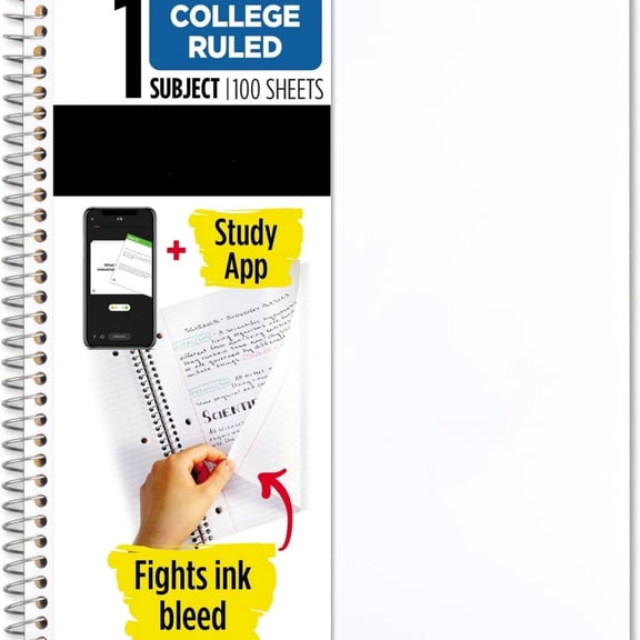 Spiral Notebook + Study App,Fights Ink B d, Water Resistant Cover
