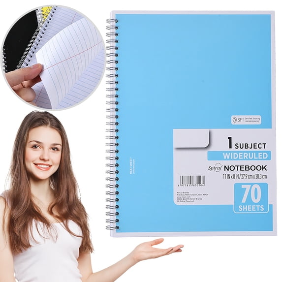 Spiral Notebook Wide Ruled 1 Subject Notebook with 70 Sheets, Composition Notebook for Writing Notes, Journaling and Everyday Organization Office Supplies