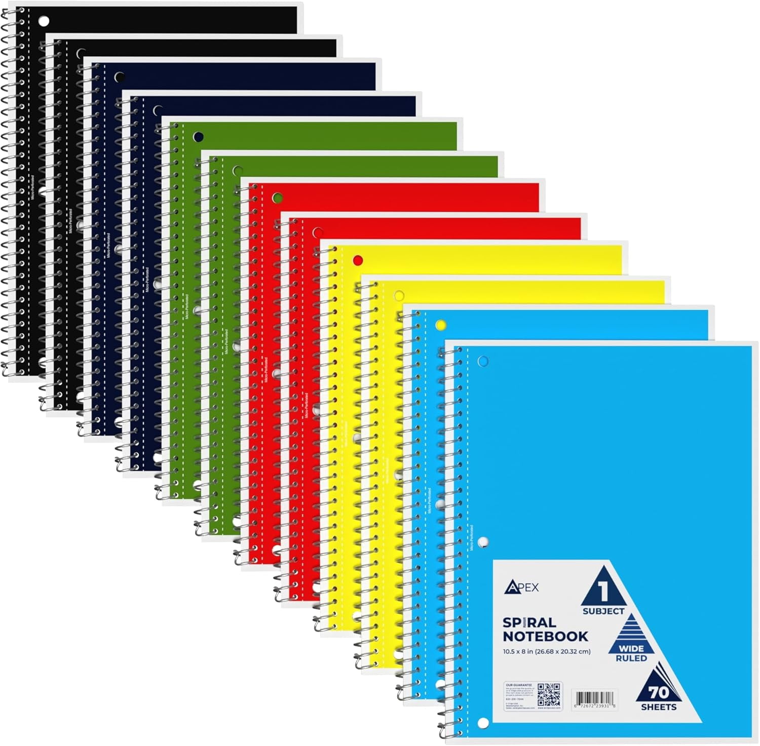 Spiral Notebook, Wide Ruled Notebooks (6 Pack), 70 Sheets, Single
