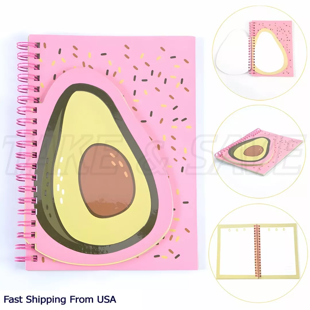 Spiral Notebook With Avocado Shaped Flap, 80 Sheets Diary Paper Notepad ...