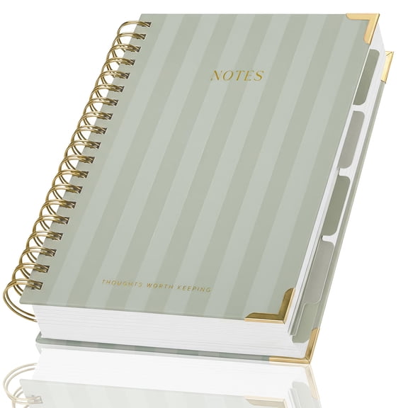 Spiral Notebook with Tabs, B5 Journal for Women, 300 College Ruled Pages, 5 Dividers for Organization, Work Office Planner, Sage Green