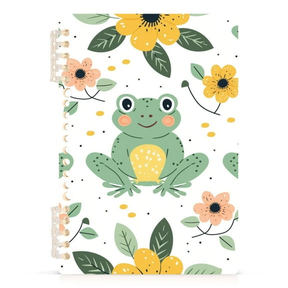Spiral Notebooks 60 Sheets 120 Pages A5 Journal Notepad 8.3x5.7 Inch Thick Adjustable College Ruled Paper Cute Frogs with Flower
