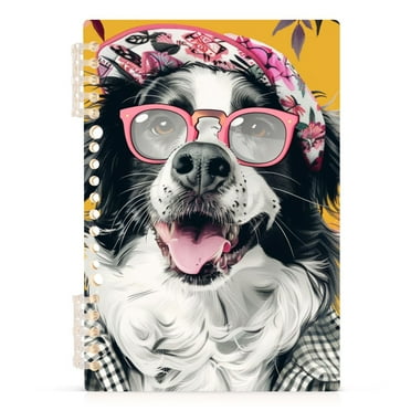 Spiral Notebooks 60 Sheets 120 Pages A5 Journal Notepad 8.3x5.7 Inch Thick Adjustable College Ruled Paper Fashion Dog and Flower